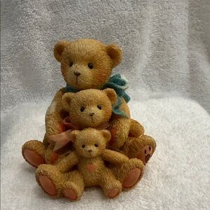 Enesco Tan Bear Family with Blue and Pink Details